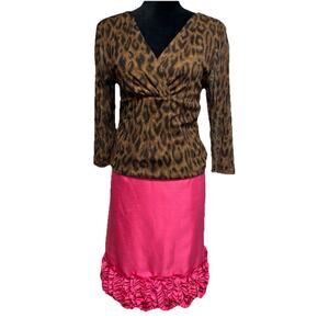 Y2K VTG Bright Pink coquette ruffle Trim skirt Sz 12 Kawaii Glam Career